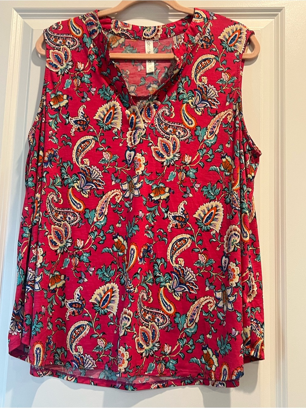 Dear Scarlett Sleeveless V-Neck Paisley Tunic Top - pink